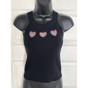 Black Mesh Heart Cutout Sleeveless Women's Knit Kawaii Top